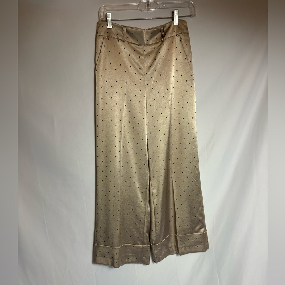 Silver satin with blue polka dot cropped pants, Size: S